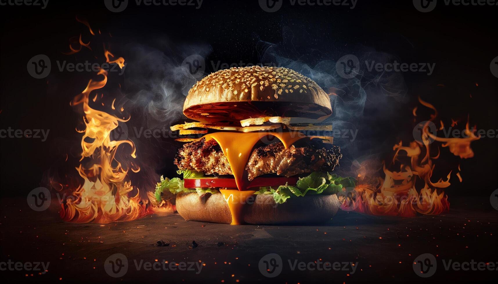 Hot and Fresh tasty delicious grilled hamburger. . photo