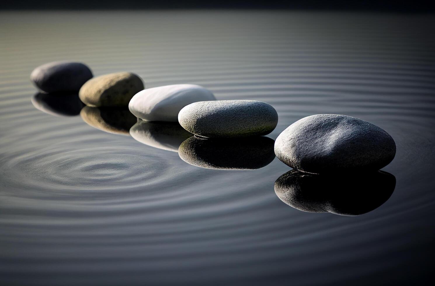 Zen stones with lines on natural background, spa calmness and purity peaceful concept, photo