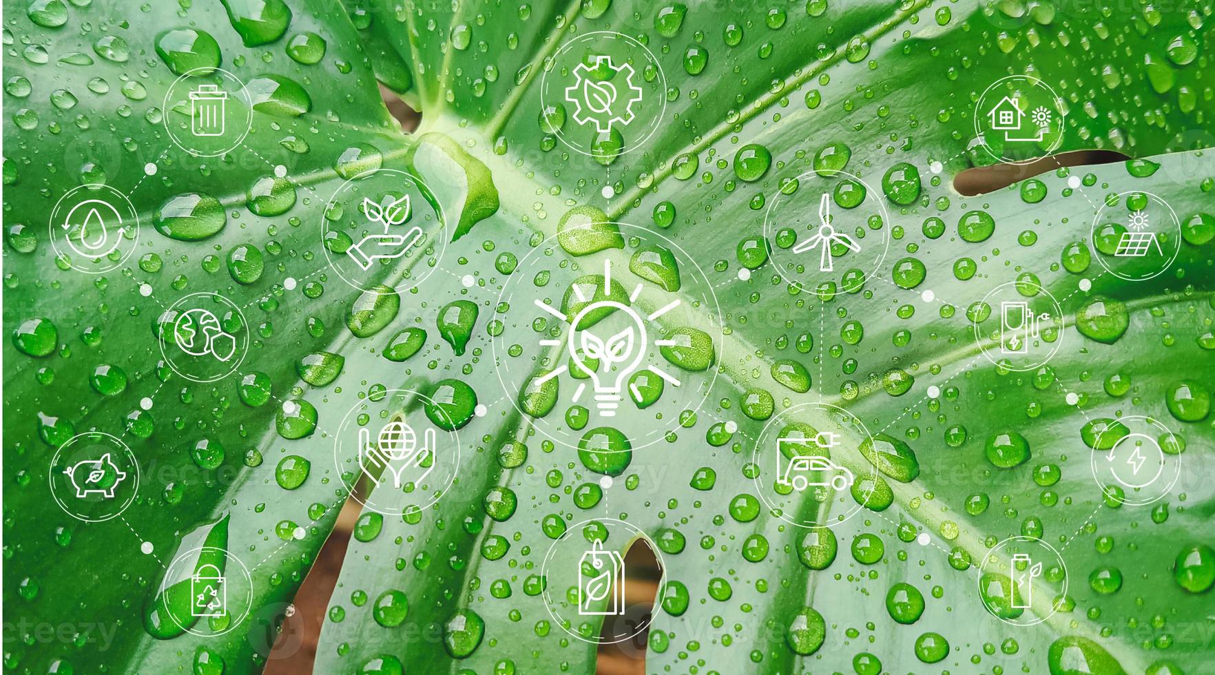 Sustainable business or green business vector illustration background with connection icon concept related to environmentally friendly environmental icon set. Web and Social Header Banners for ESG. photo
