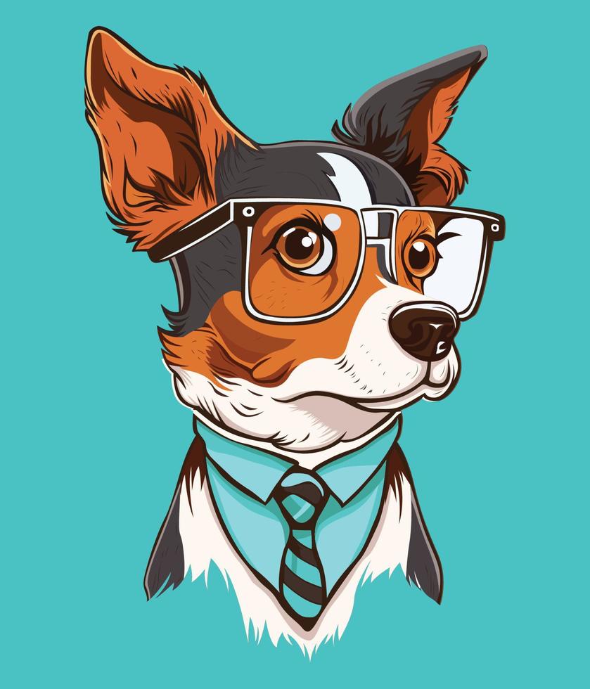 Dog wearing glass illustration in formal dressup vector
