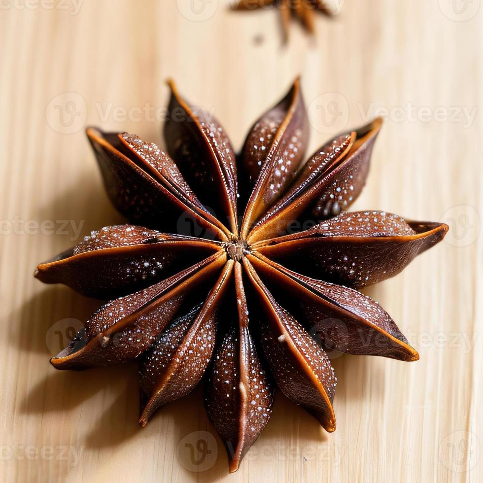 Dried star anise spice top view photo