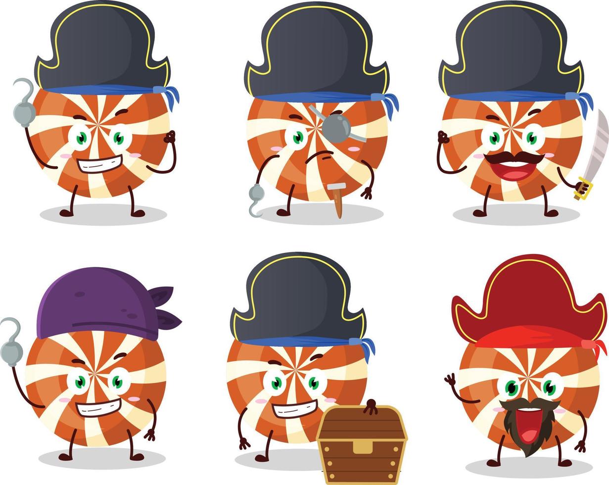 dibujos animados personaje de espiral caramelo con varios piratas emoticones vector