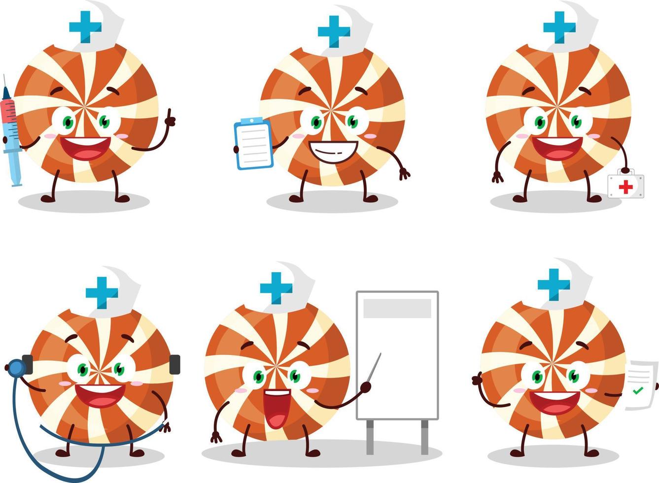 Doctor profession emoticon with spiral candy cartoon character vector