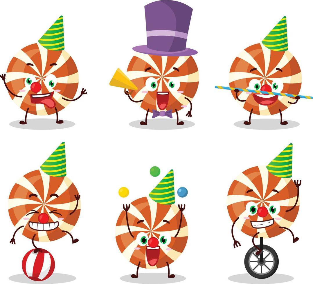 Cartoon character of spiral candy with various circus shows vector