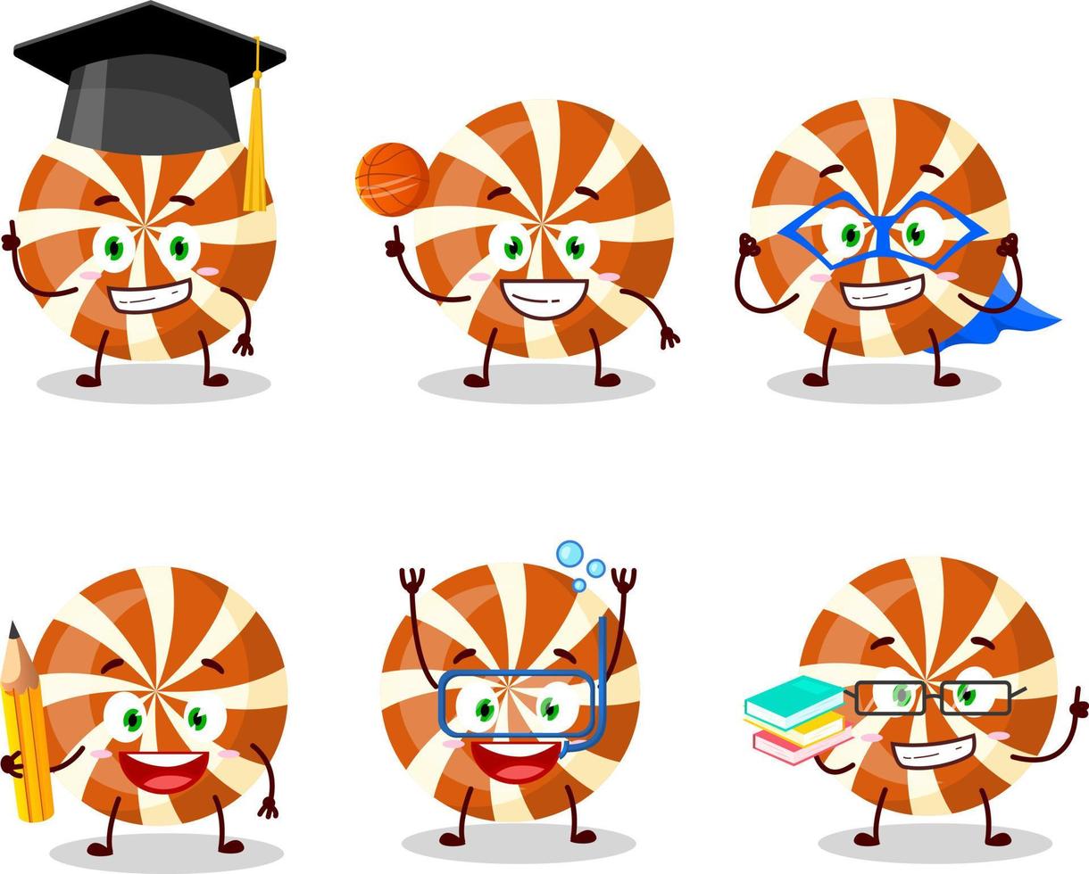 colegio estudiante de espiral caramelo dibujos animados personaje con varios expresiones vector