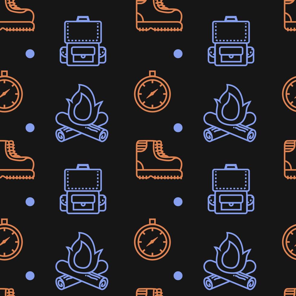 Camping Doodle Element Monoline Seamless Pattern vector