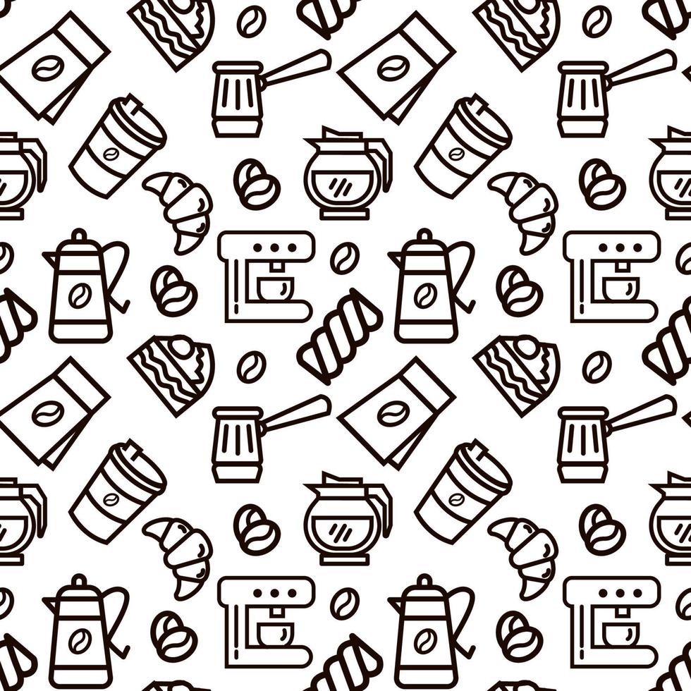 Coffee Monoline Doodle Seamless Pattern vector