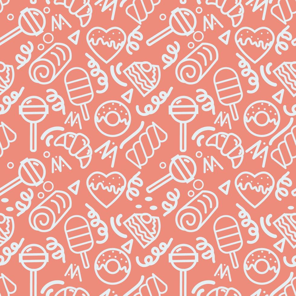 Sweets and Bakery Monoline Doodle Seamless Pattern vector