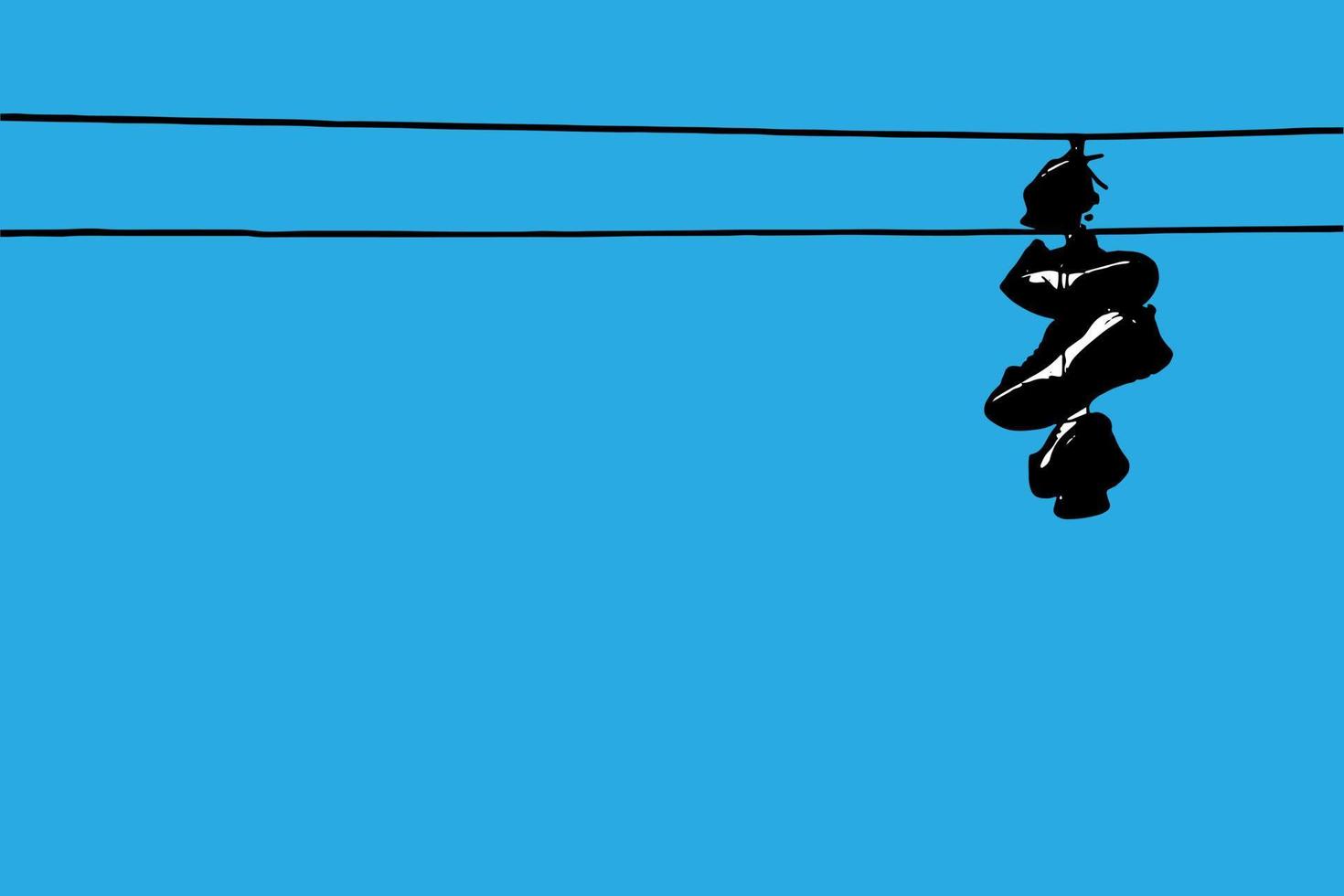 Sneakers hanging on wires against a clear blue sky vector