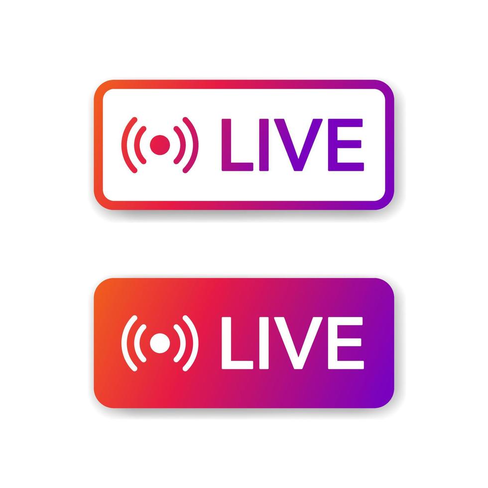 En Vivo pegatina. En Vivo transmisión etiqueta para social medios de comunicación transmisión. En Vivo icono elemento con degradado color en blanco antecedentes. vector