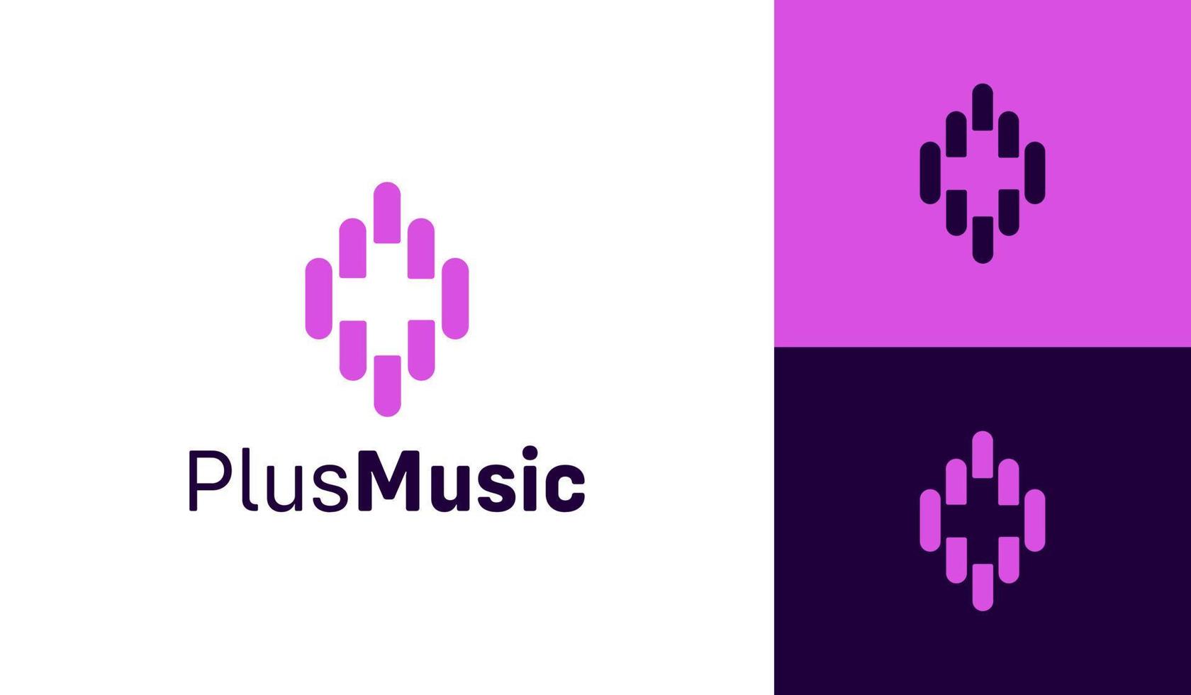 Music logo design with plus symbol in the middle vector