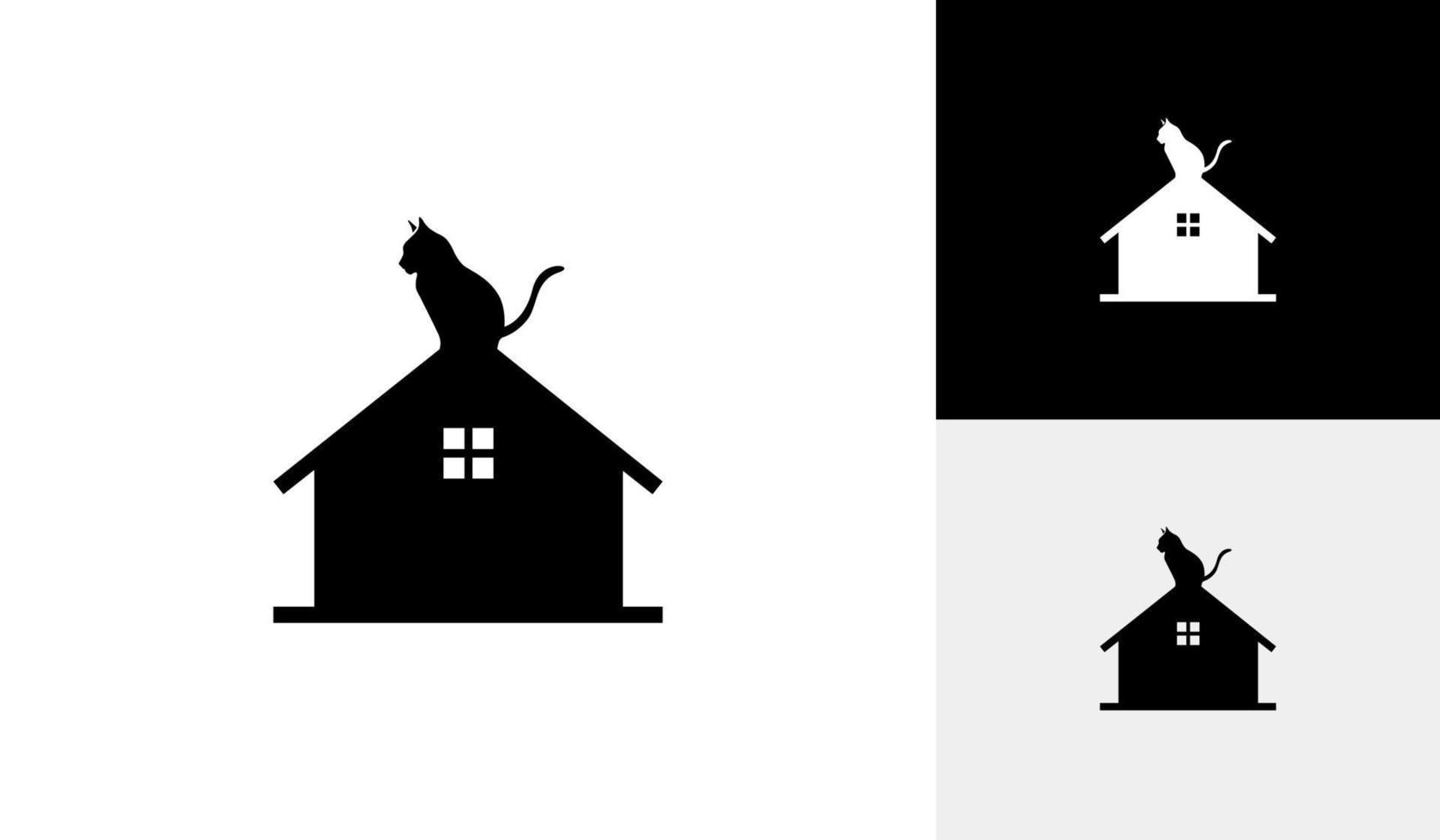 casa logo con gato silueta vector