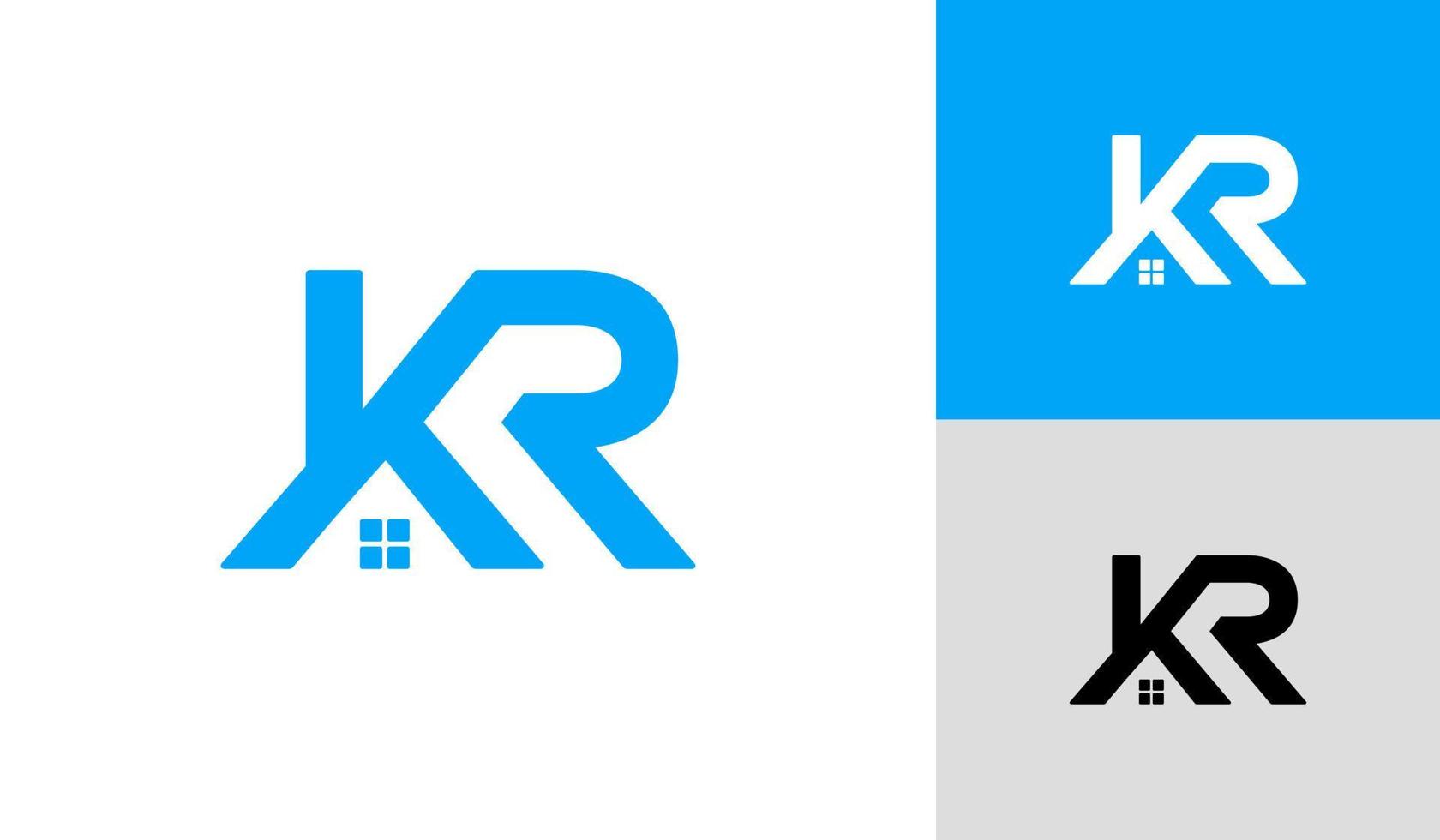 letra kr logo con casa techumbre para real inmuebles empresa vector