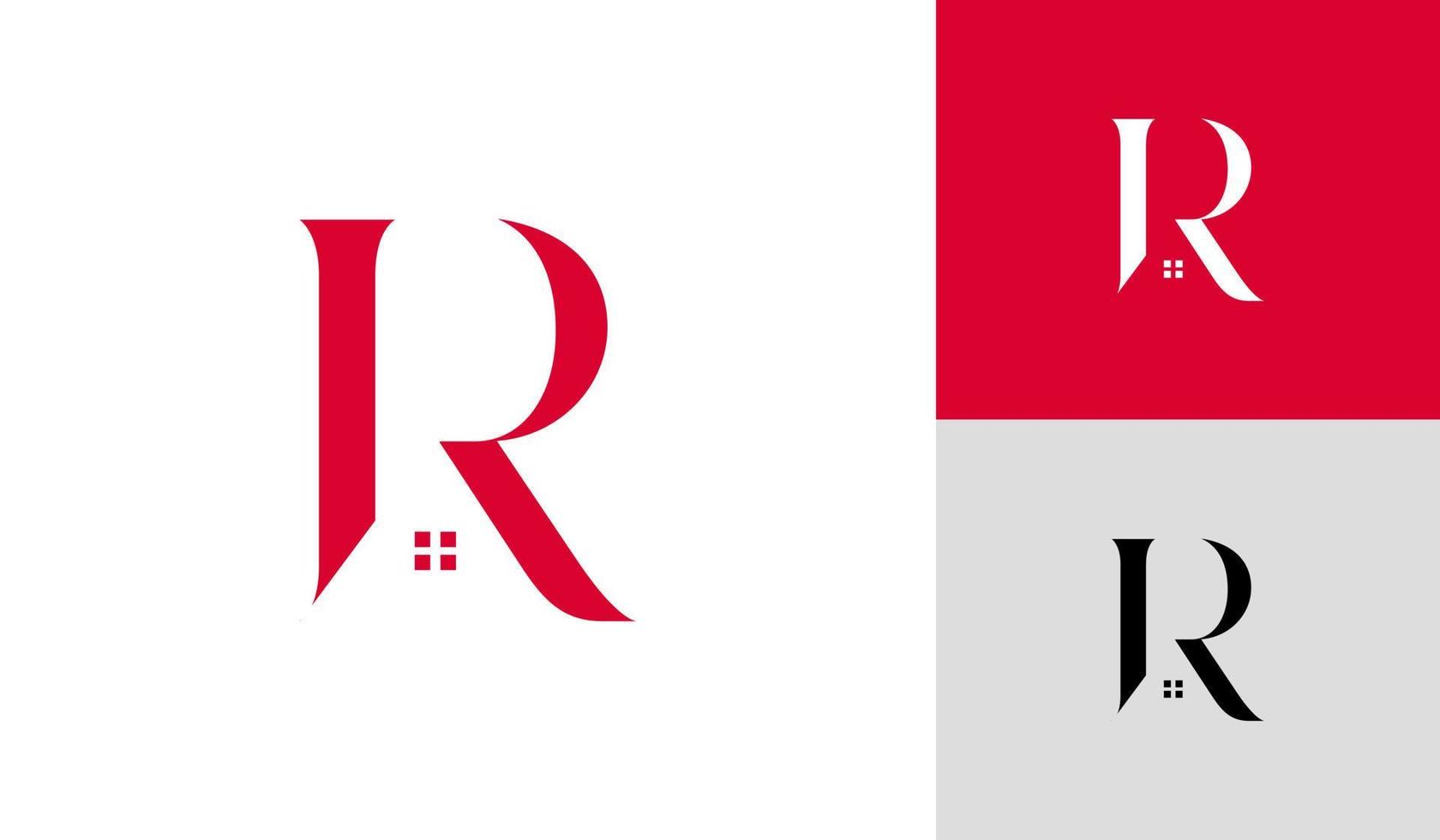 Letter R logo with house roofing for real estate company vector