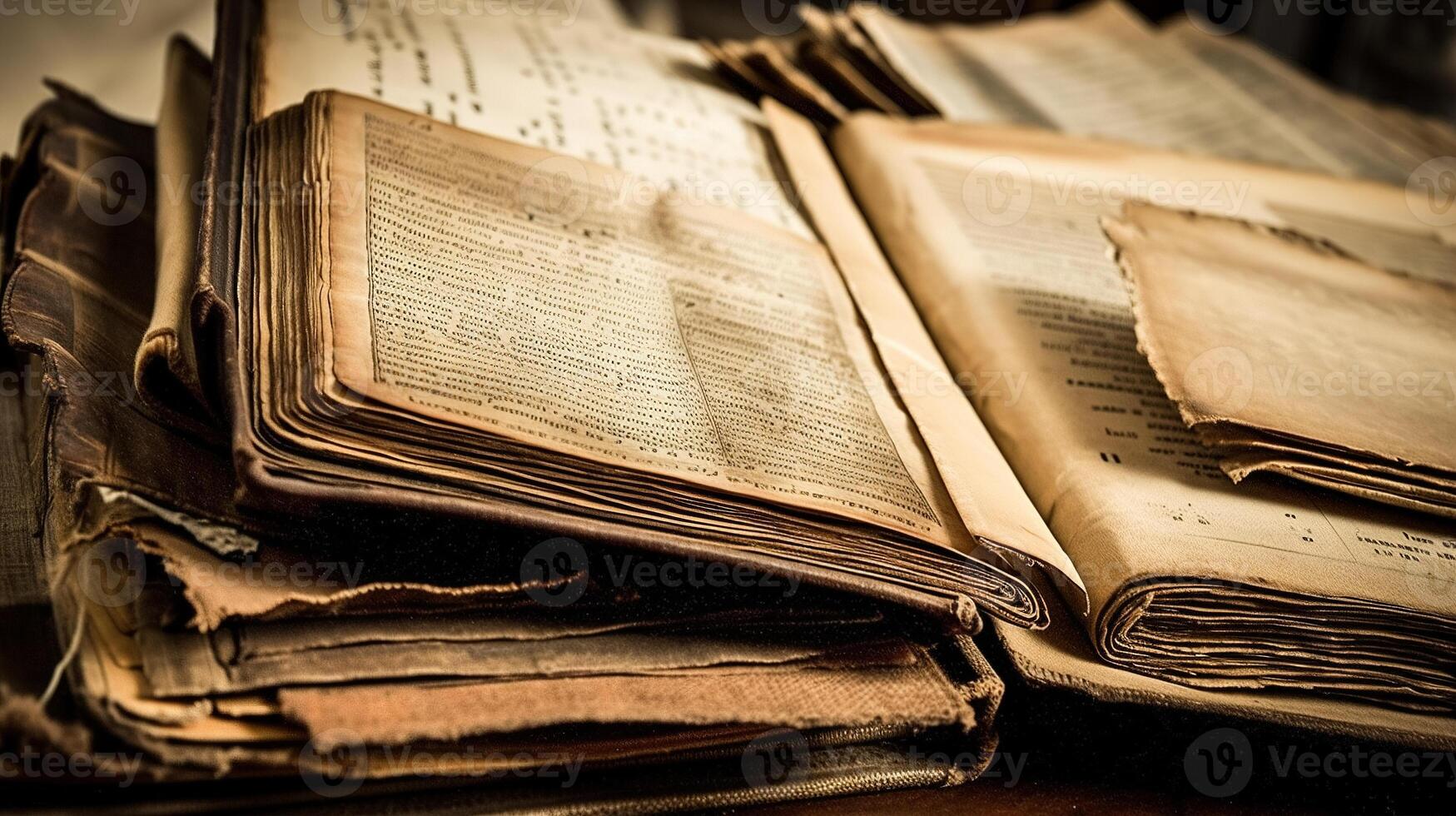 Old, damaged books or history scrolls written in the Middle Ages or earlier. photo