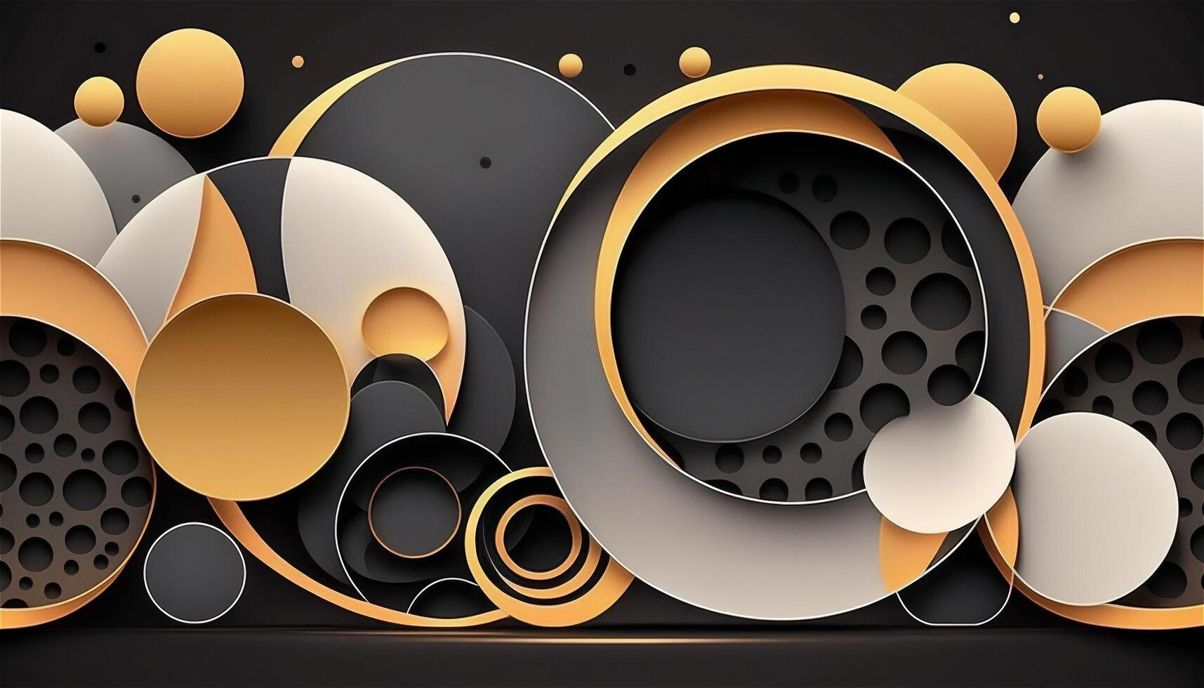 Elegant and modern black abstract background with black and golden circles. photo