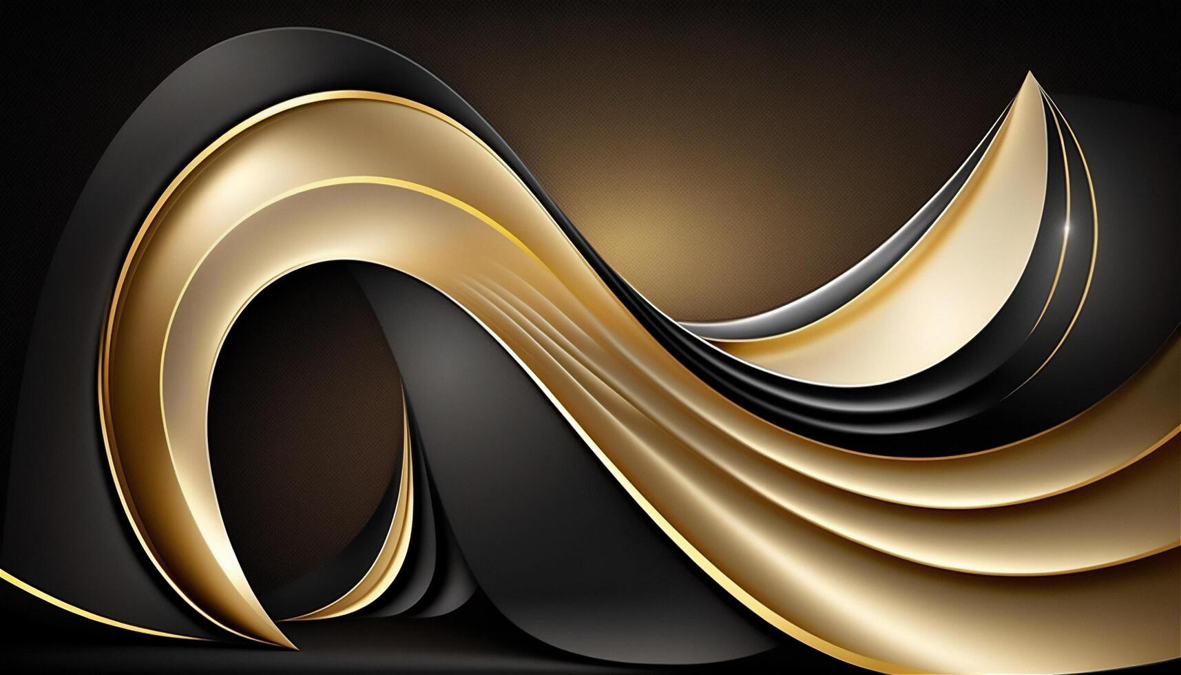 Elegant modern Black and golden abstract waves and curves on black background. photo