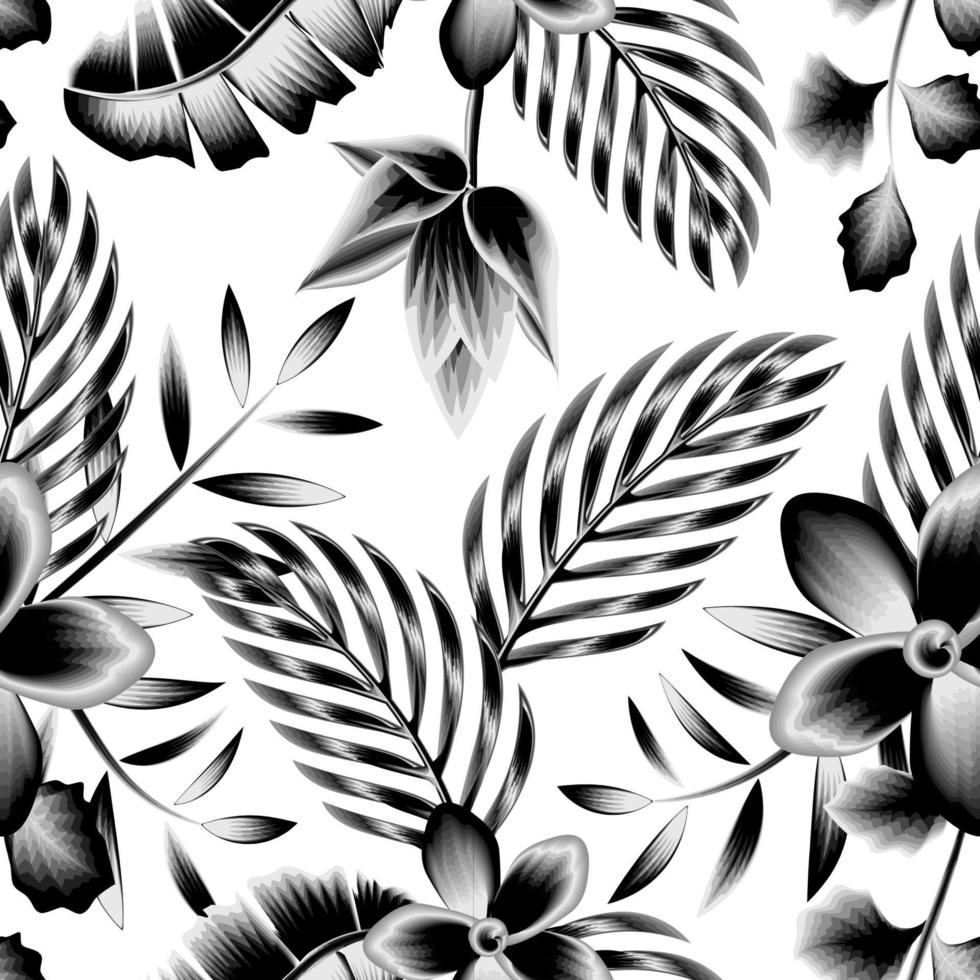 tropical palm leaves seamless pattern with vintage monochromatic banana leaf and floral plants foliage on light backgrond. Floral background. Exotic tropics. Summer design. fashionable prints texture vector
