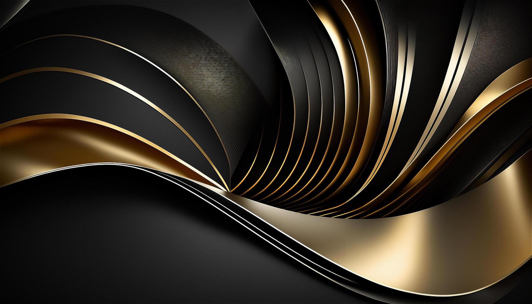 Elegant modern Black and golden abstract waves and curves on black background. photo