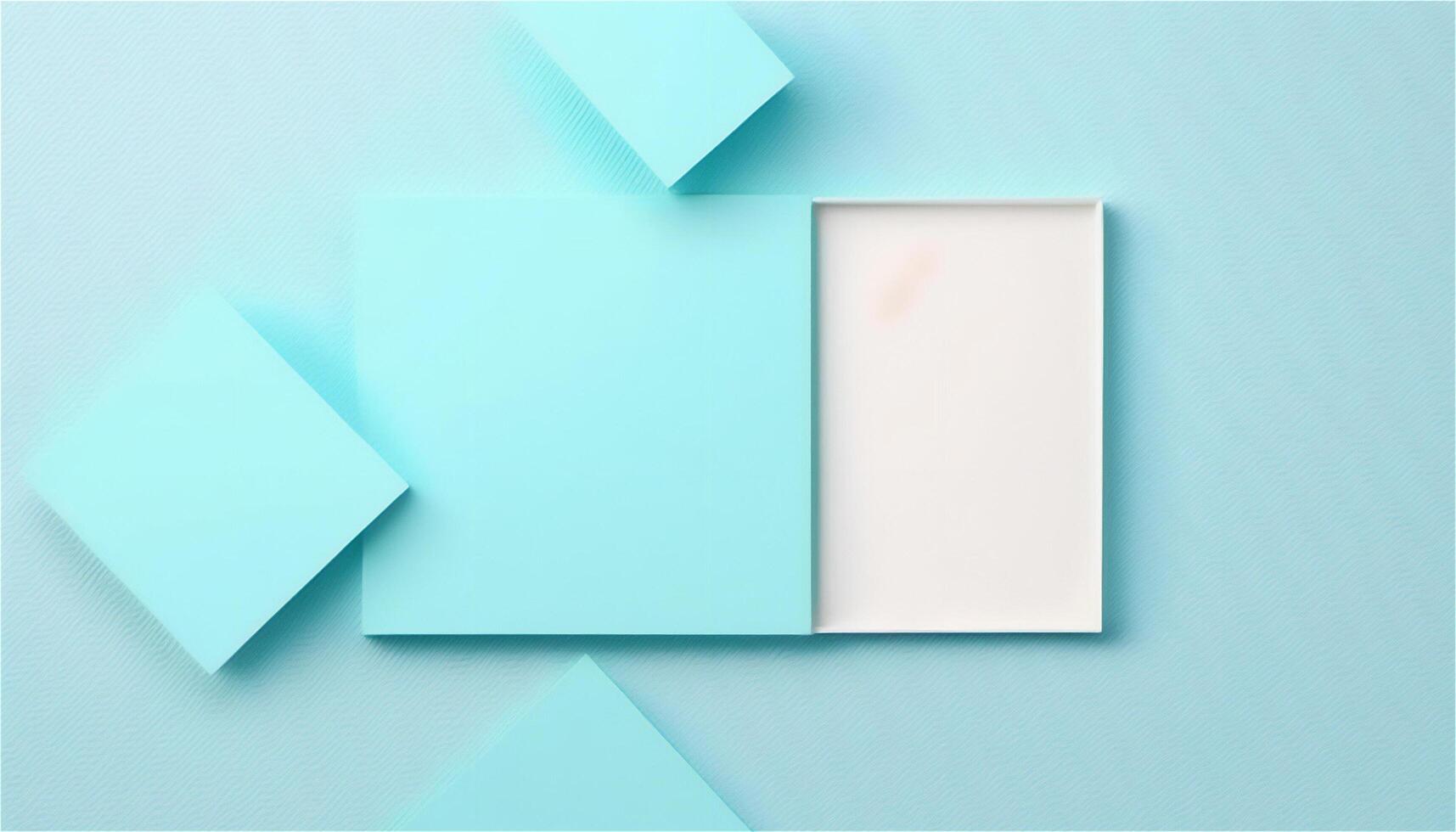 Pastel blue empty paper texture background template, banner for advertising. Rectangular geometric shapes. Copy space. space for text. . photo