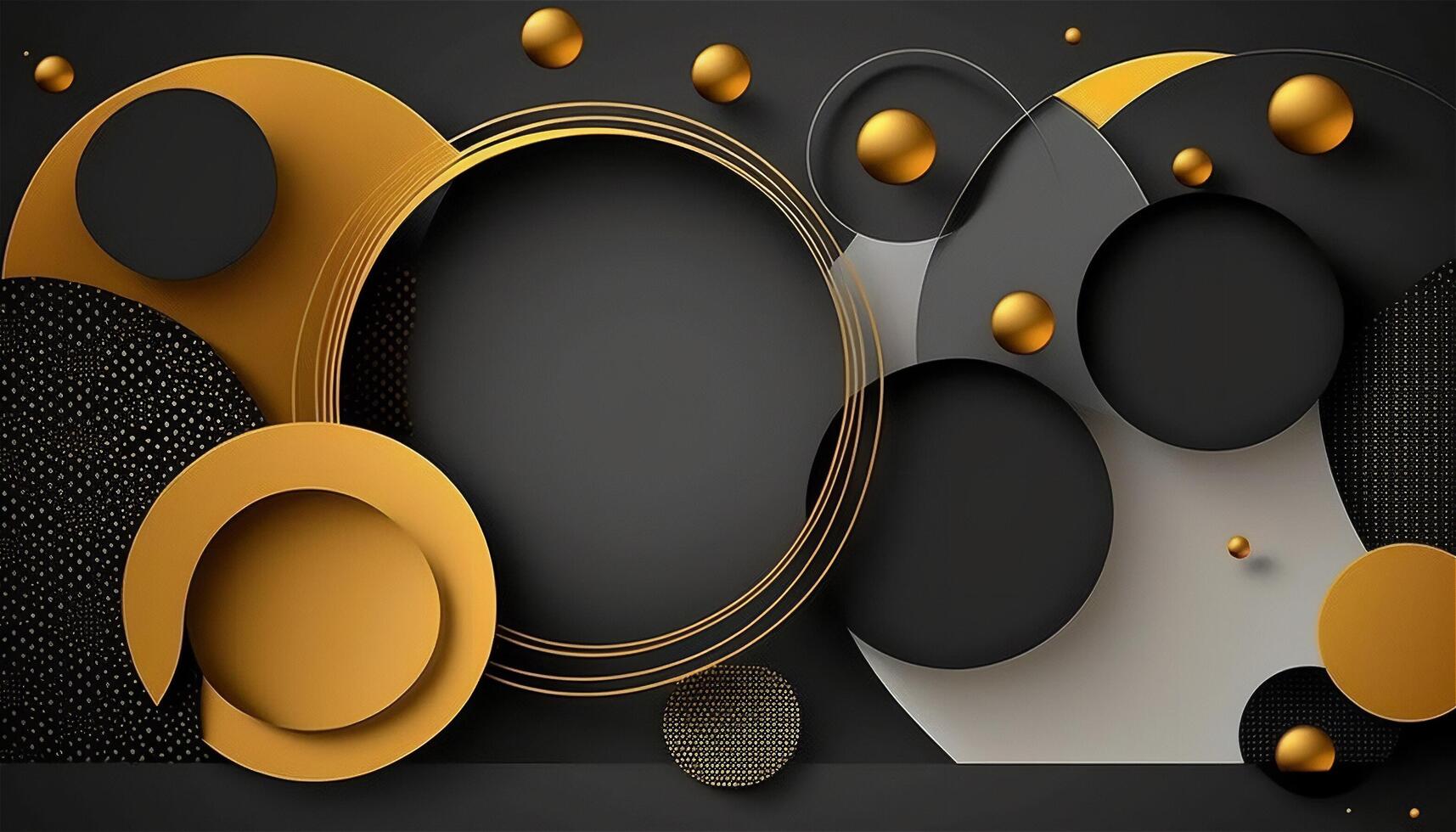 Elegant and modern black abstract background with black and golden circles. photo