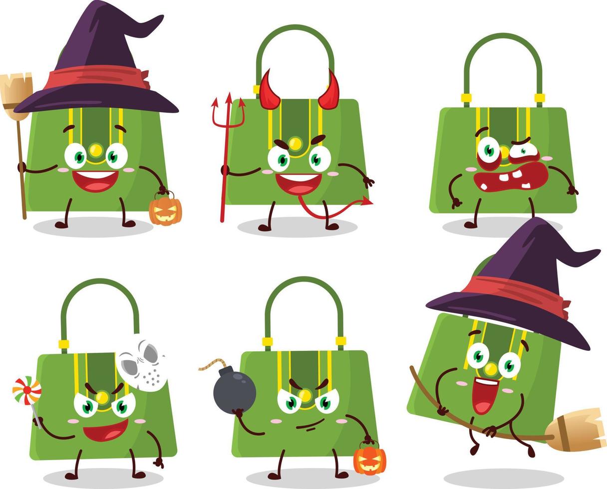 Halloween expression emoticons with cartoon character of women bag vector