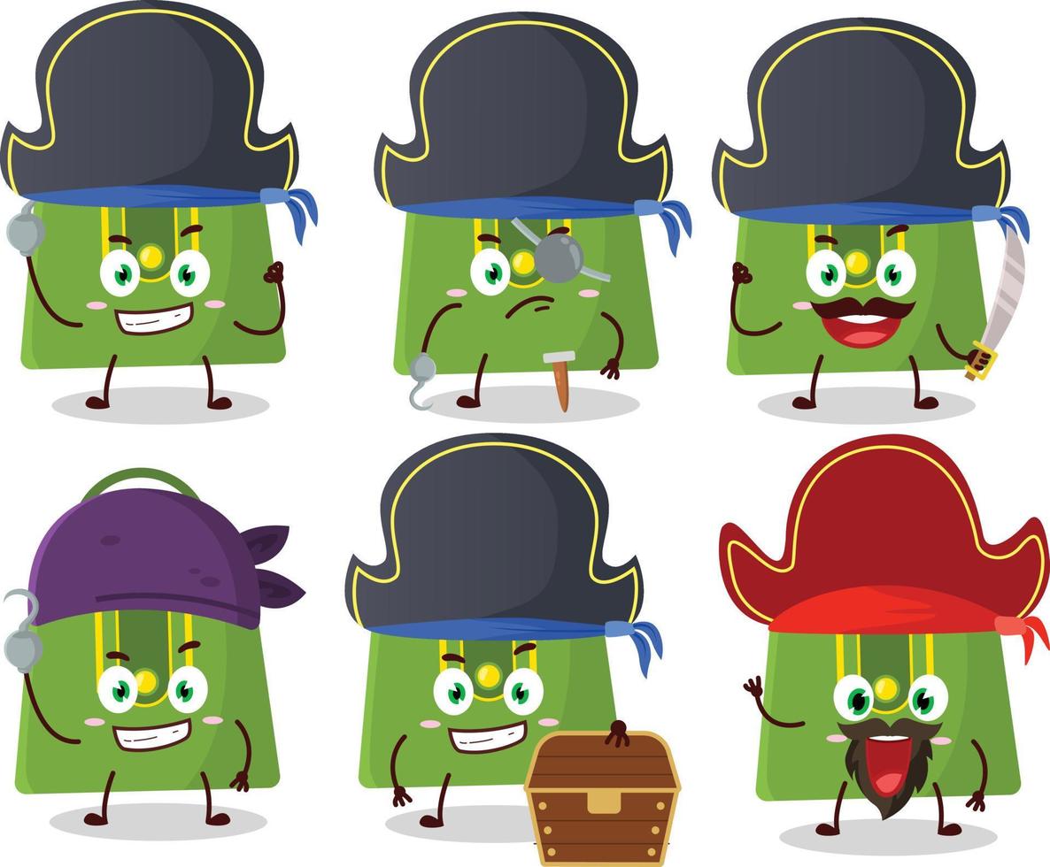 dibujos animados personaje de mujer bolso con varios piratas emoticones vector