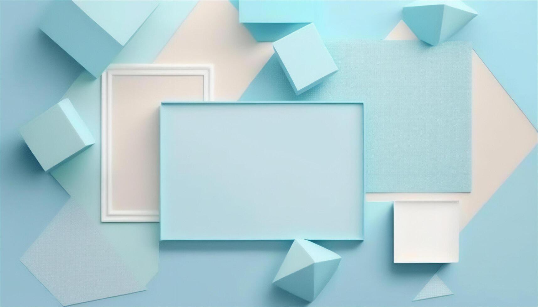 Pastel blue empty paper texture background template, banner for advertising. Rectangular geometric shapes. Copy space. space for text. . photo