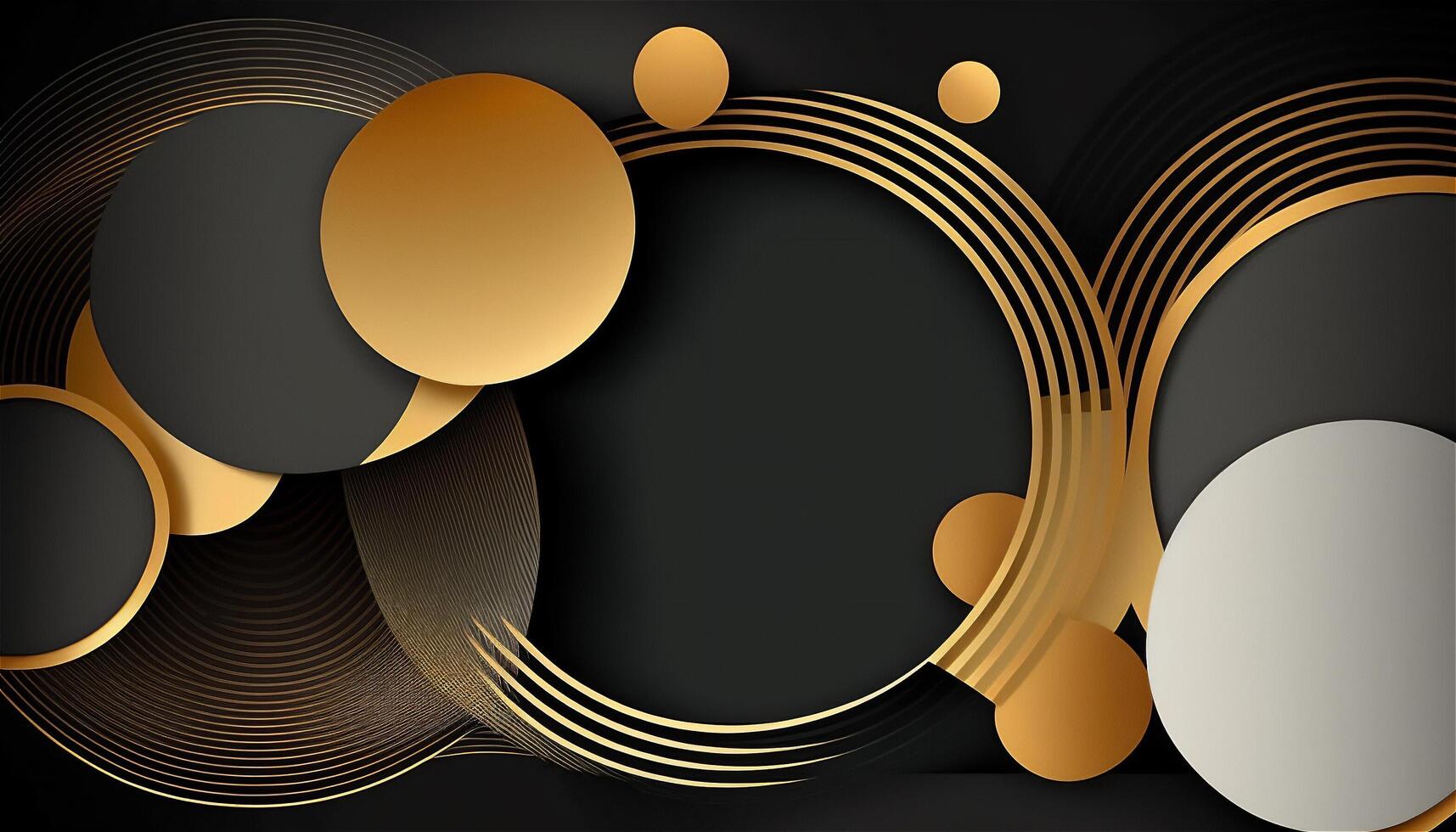 Elegant and modern black abstract background with black and golden circles. photo