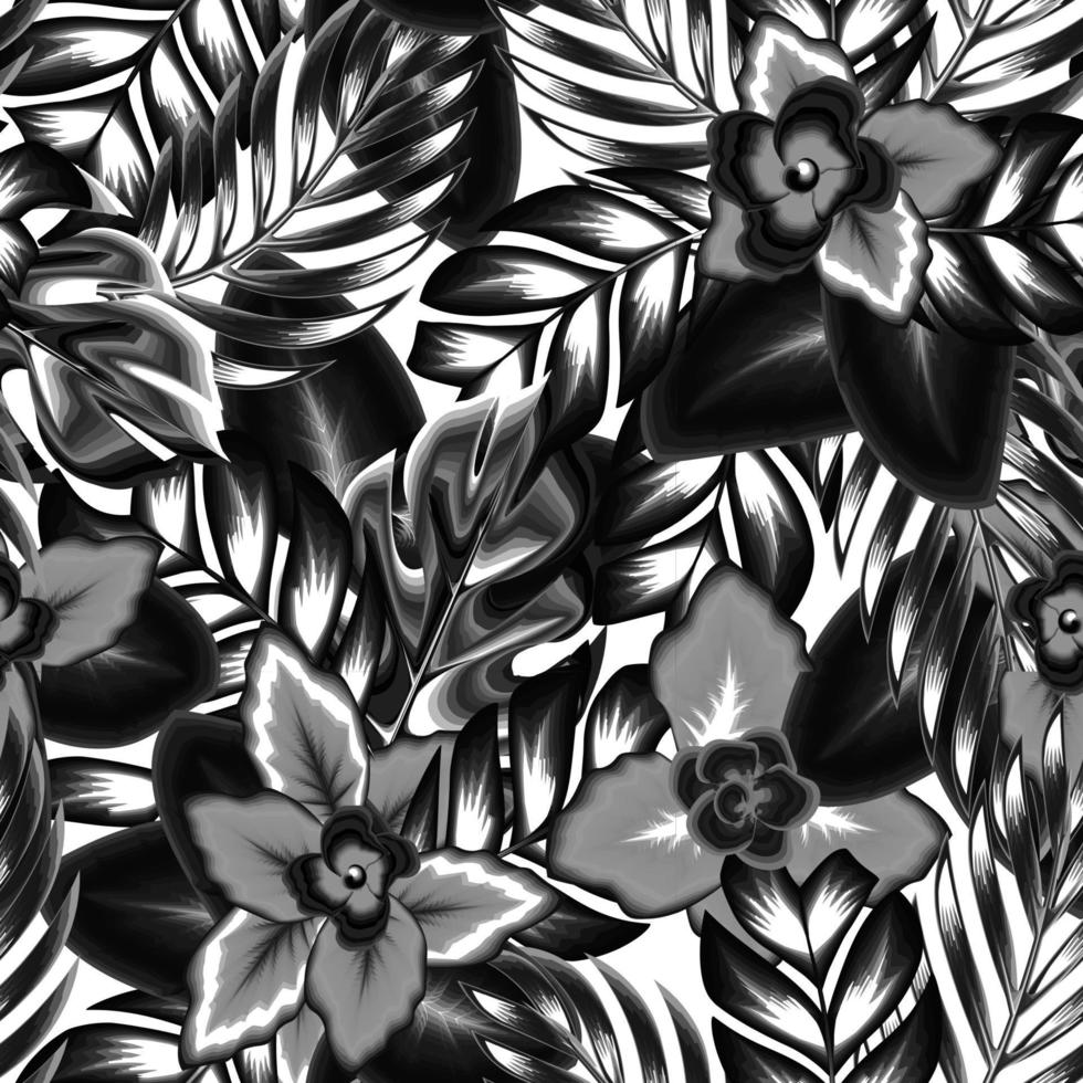 exótico selva plantas ilustración modelo con Clásico tropical plantas hojas y follaje en blanco antecedentes. de moda modelo para diseño. floral antecedentes. verano diseño. primavera fondo de pantalla vector