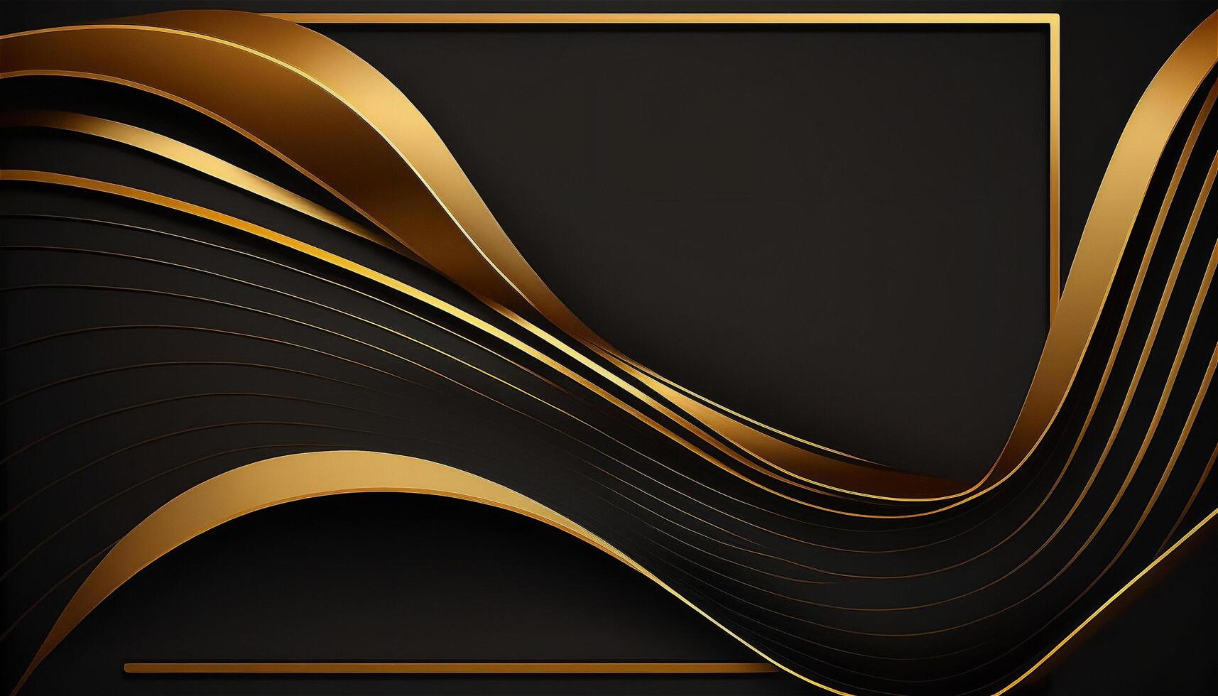 Elegant modern Black and golden abstract waves and curves on black background. photo