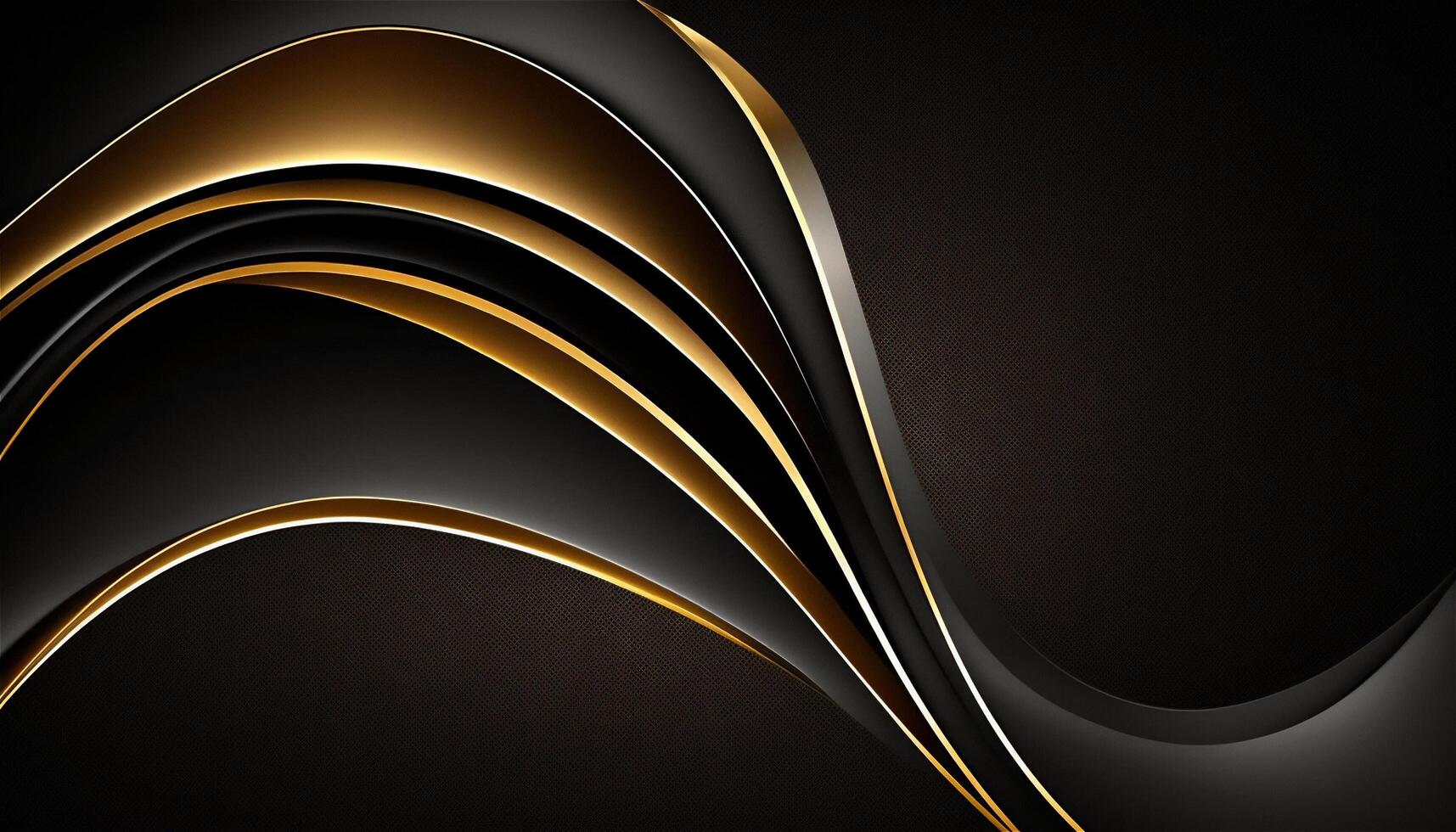 Elegant modern Black and golden abstract waves and curves on black background. photo