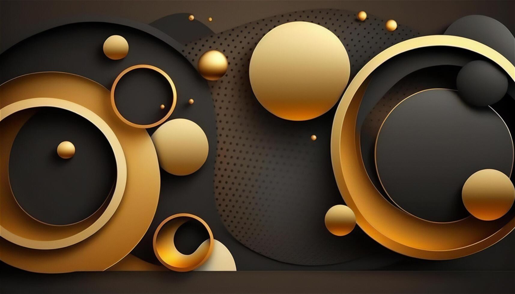 Elegant and modern black abstract background with black and golden circles. photo
