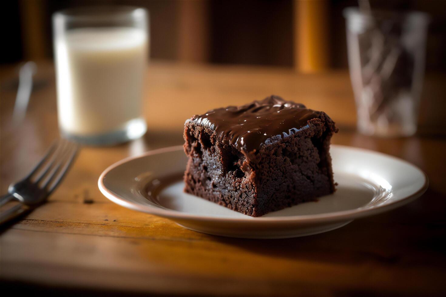 delicioso hecho en casa chocolate duende en blanco cerámico plato en rústico de madera mesa. ai generado. selectivo atención foto