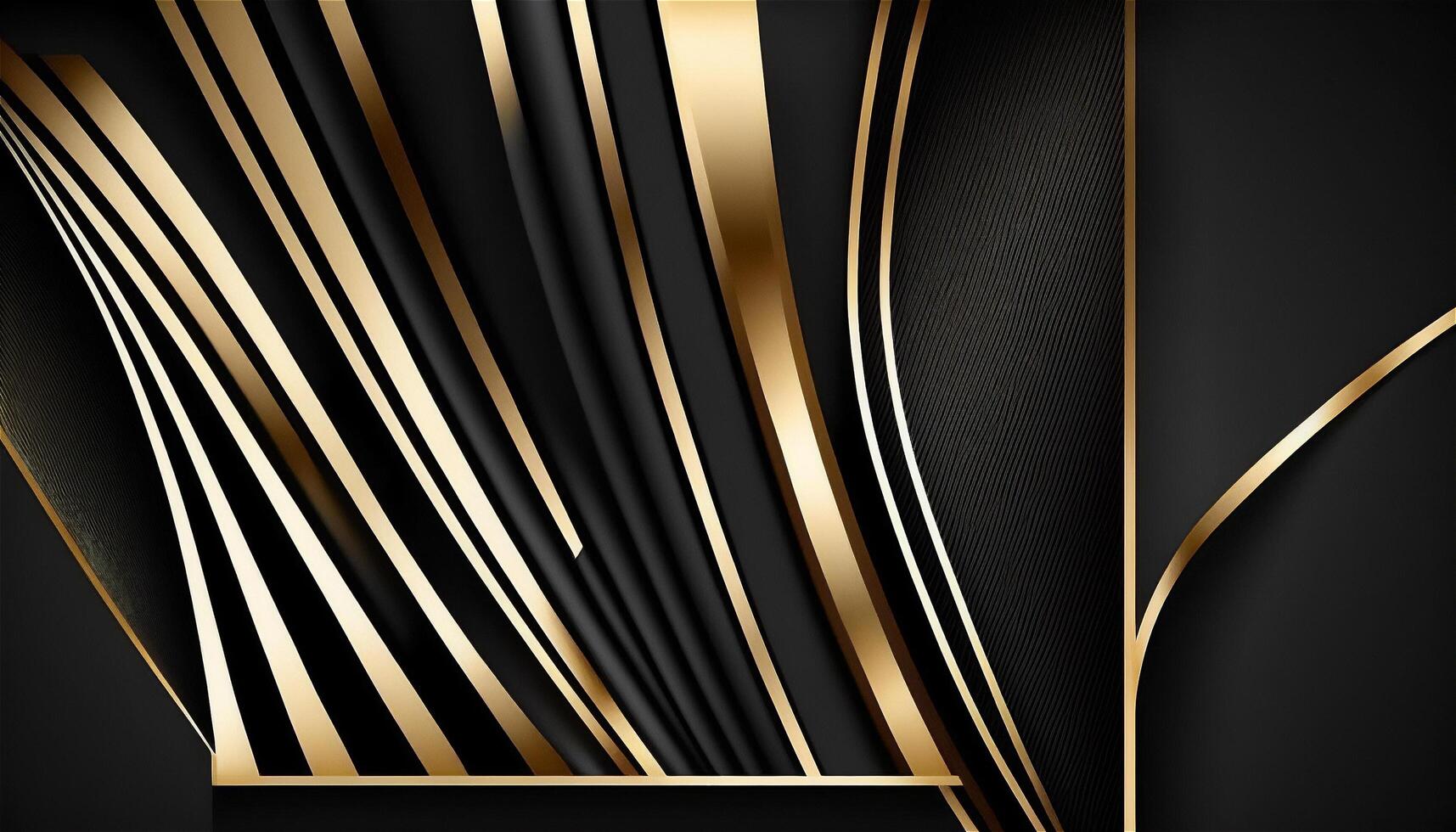 Elegant modern Black and golden abstract waves and curves on black background. photo