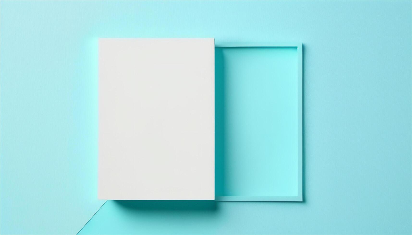 Pastel blue empty paper texture background template, banner for advertising. Rectangular geometric shapes. Copy space. space for text. . photo