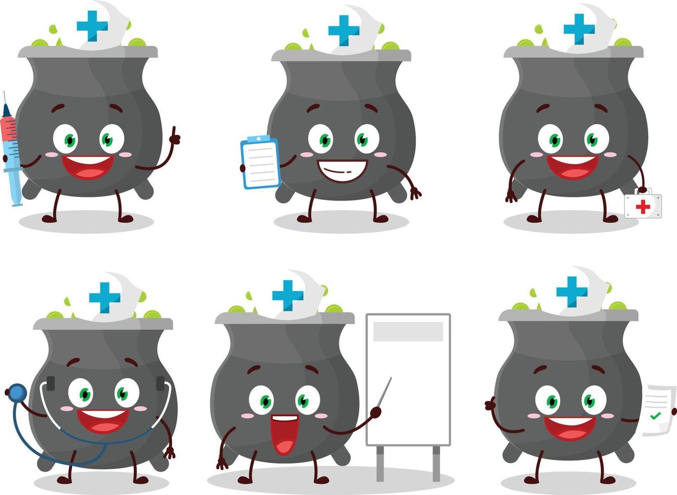 Doctor profession emoticon with cauldron cartoon character vector