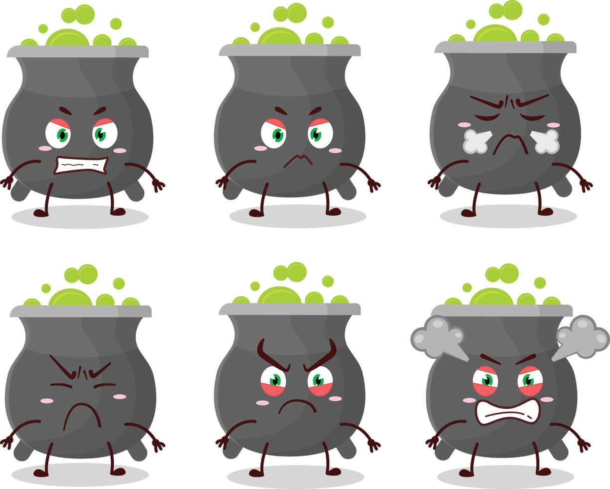 Cauldron cartoon character with various angry expressions vector