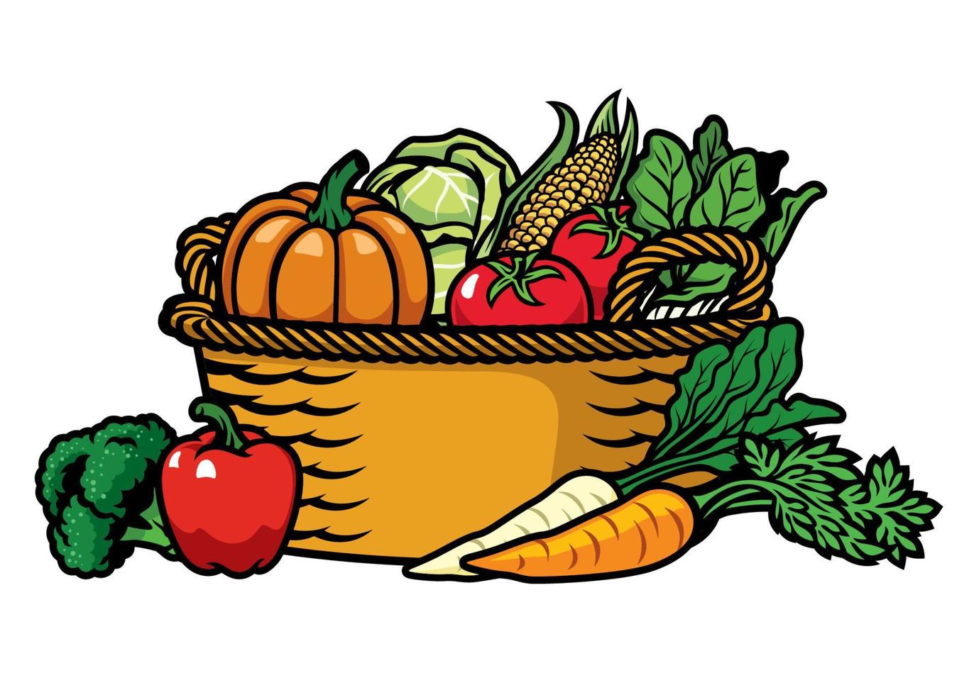 basket full of vegetables vector