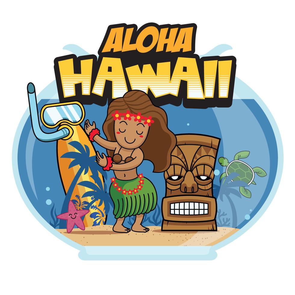 aloha hawaii cartoon design vector