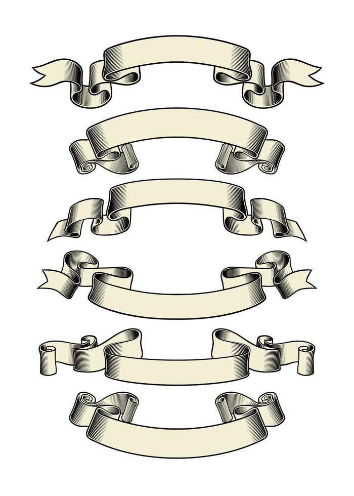 ribbon banner drawing set vector