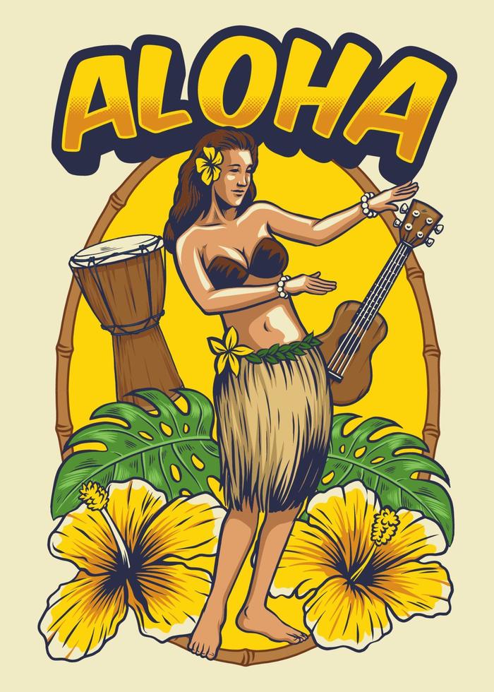 vintage hawaiian dancing girl vector