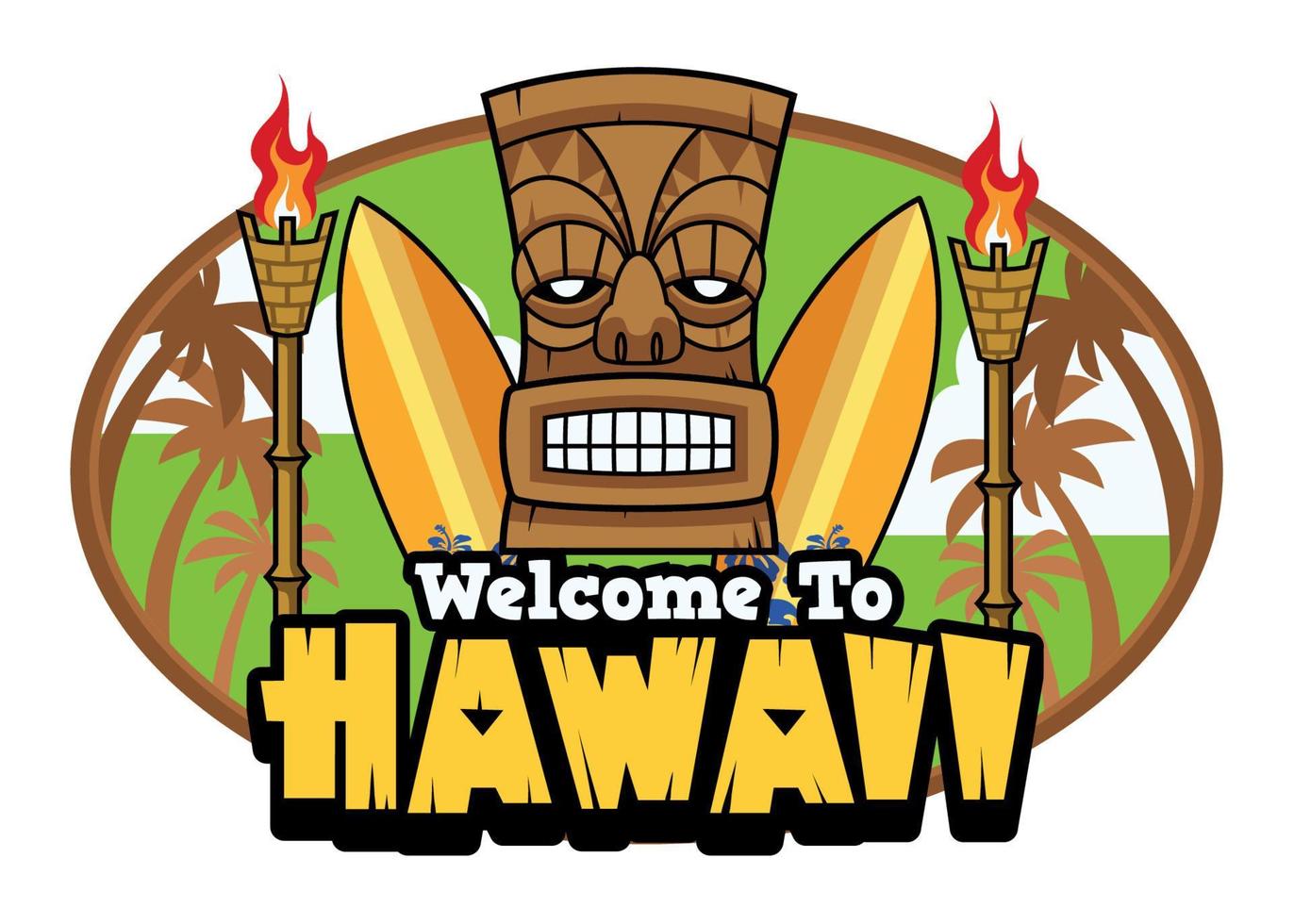 Bienvenido a Hawai tiki saludos vector