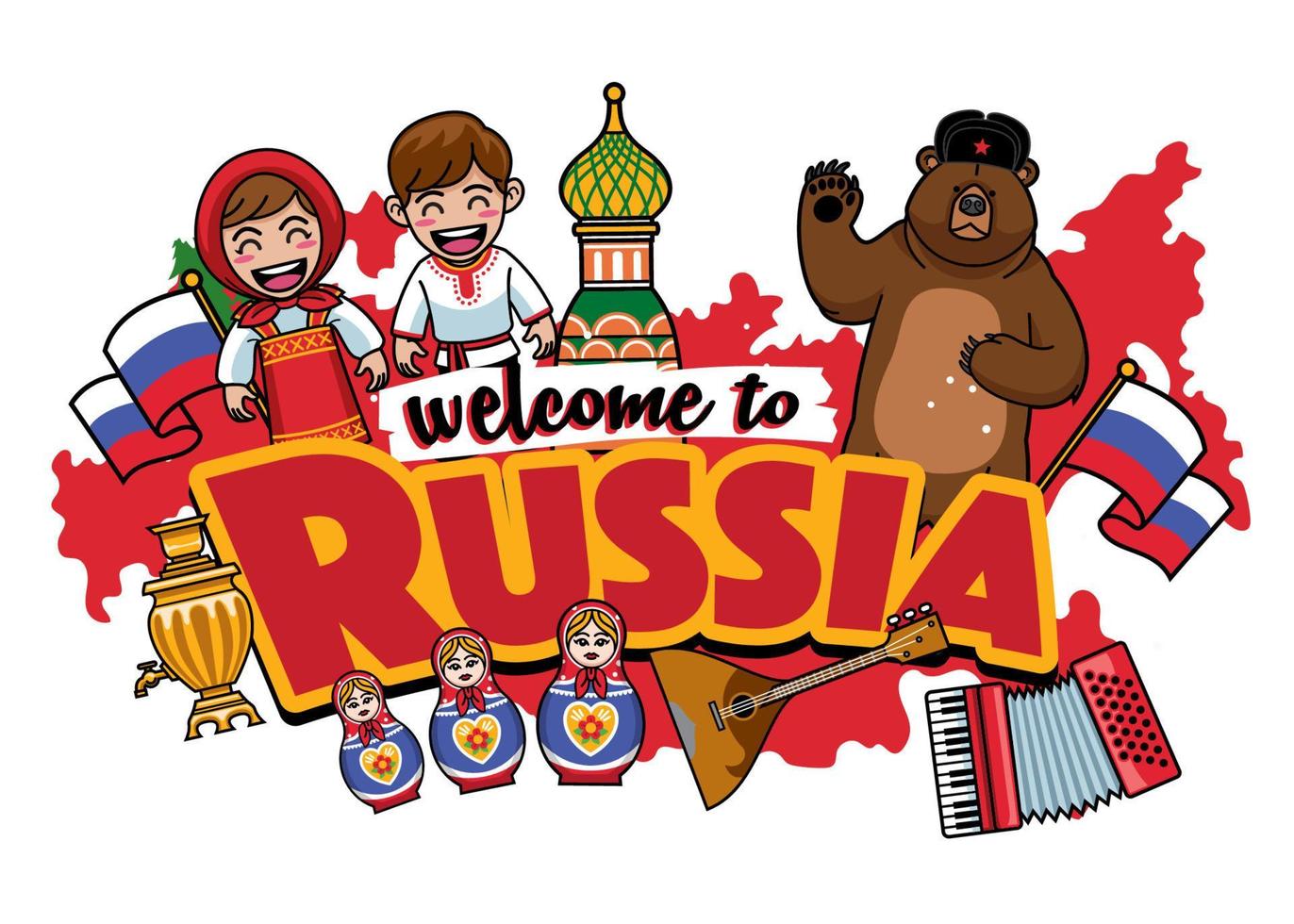 Bienvenido a Rusia diseño conjunto vector