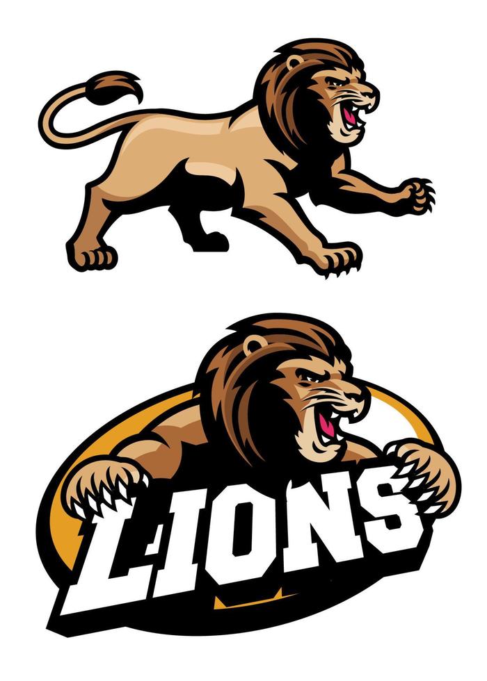 angry lion mascot set vector