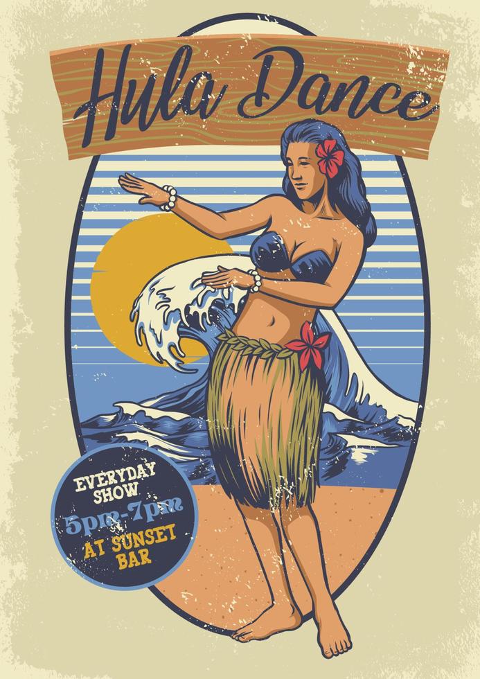 vintage Hawaiian girl hula dance vector