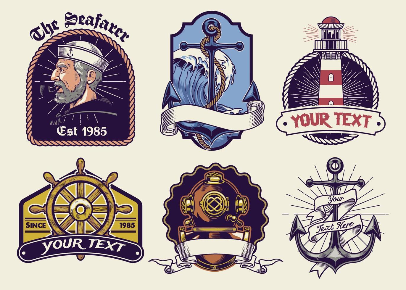 badge design collection nautical in vintage look vector