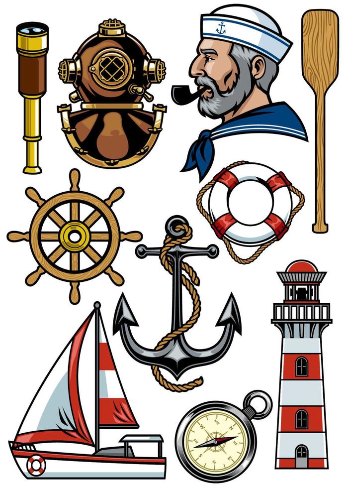 nautical design objects set vector