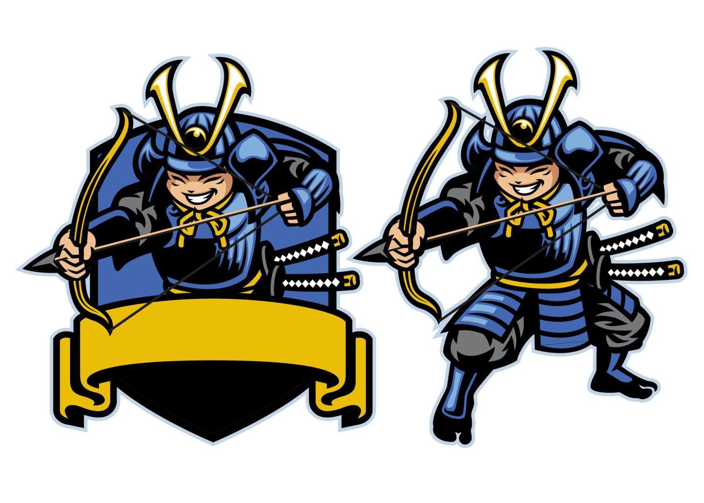 samurai ronin warrior archer mascot set vector