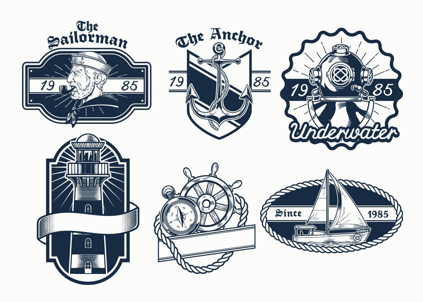 set of nautical badge design vector